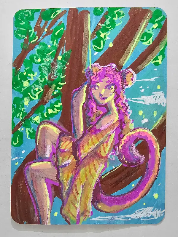 Monkey Girl aceo art card