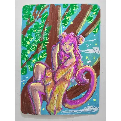 Monkey Girl aceo art card thumbnail 1