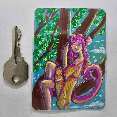 Monkey Girl aceo art card thumbnail 2