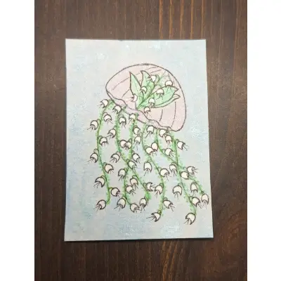 "Lily-of-the-valley Jellyfish" aceo art card thumbnail 1