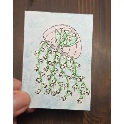 "Lily-of-the-valley Jellyfish" aceo art card thumbnail 2