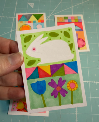 BUNDLE of 4 Quilts: Bunny, Floral, Sun aceo art card thumbnail 5