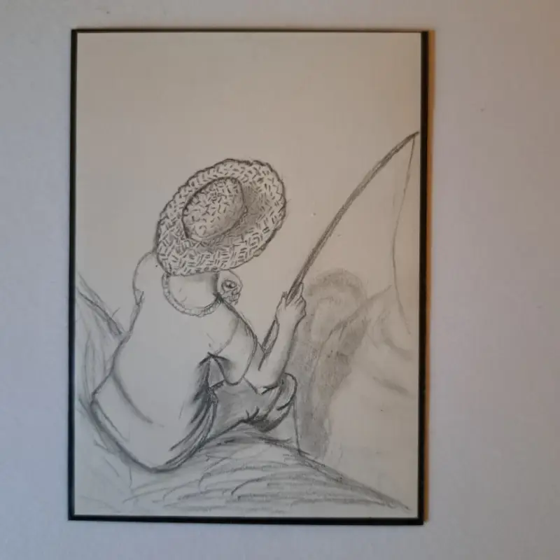 Sunhat Fishing aceo art card
