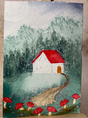 Woodland Cottage aceo art card thumbnail 2