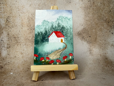 Woodland Cottage aceo art card thumbnail 1