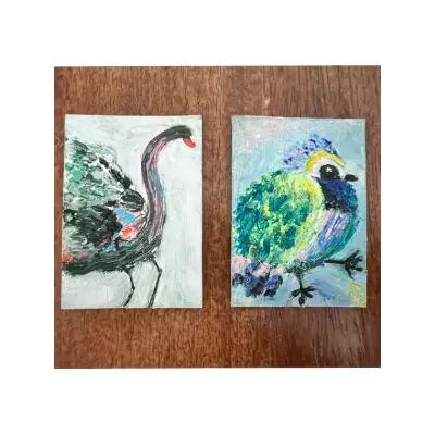 Fluffy Bird #1 aceo art card thumbnail 2