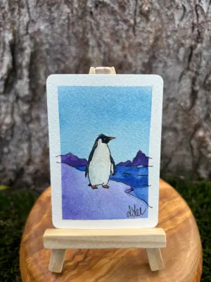 Pete the Penguin aceo art card thumbnail 2