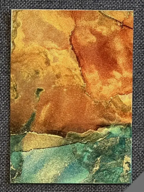 Original ACEO Artwork - Abstract Alcohol Ink Painting; (Series 5/9); Bright Colors; Gold aceo art card