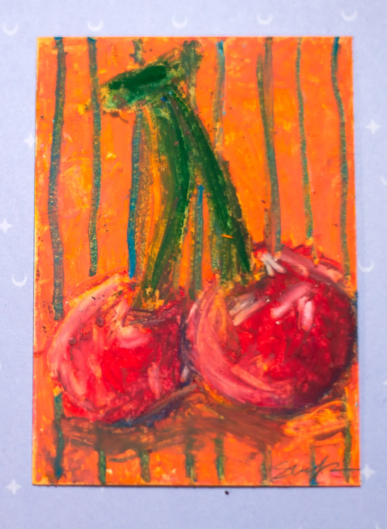 Cherry Stripes aceo art card
