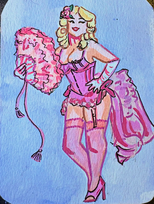 Feathers and Frills Pinup aceo art card thumbnail 2