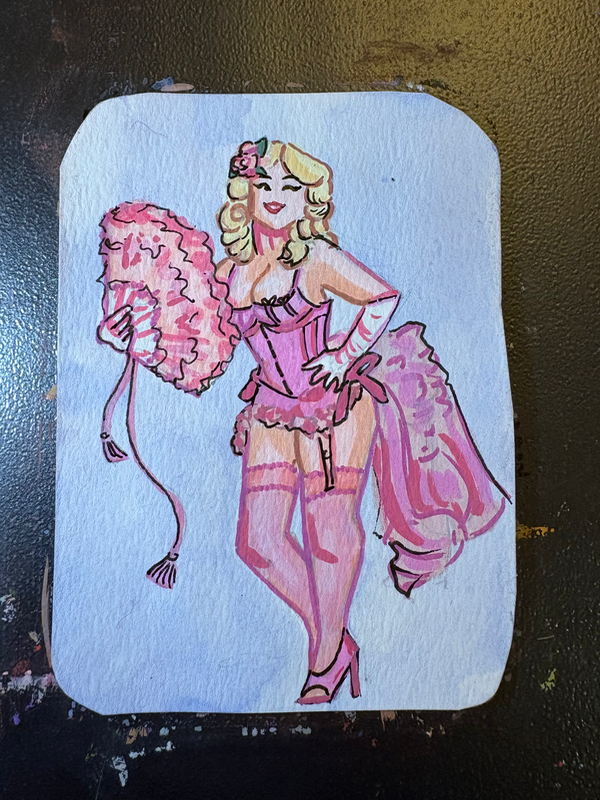 Feathers and Frills Pinup aceo art card