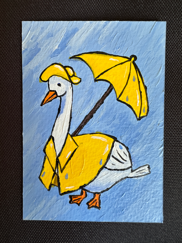 Rainy Day Goose aceo art card