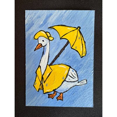 Rainy Day Goose aceo art card thumbnail 1