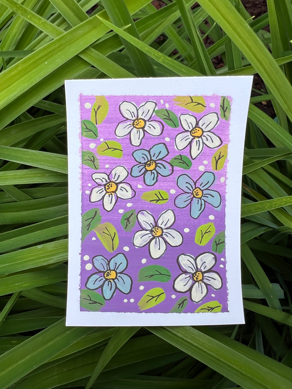 Florals on Purple Ombré aceo art card