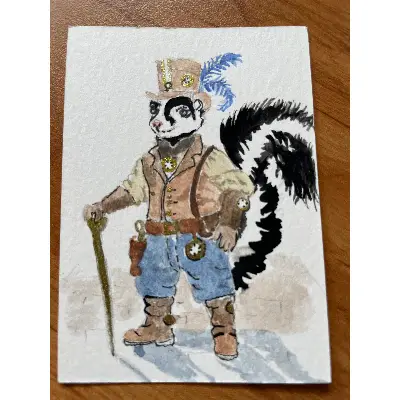 Steampunk Skunk aceo art card thumbnail 2