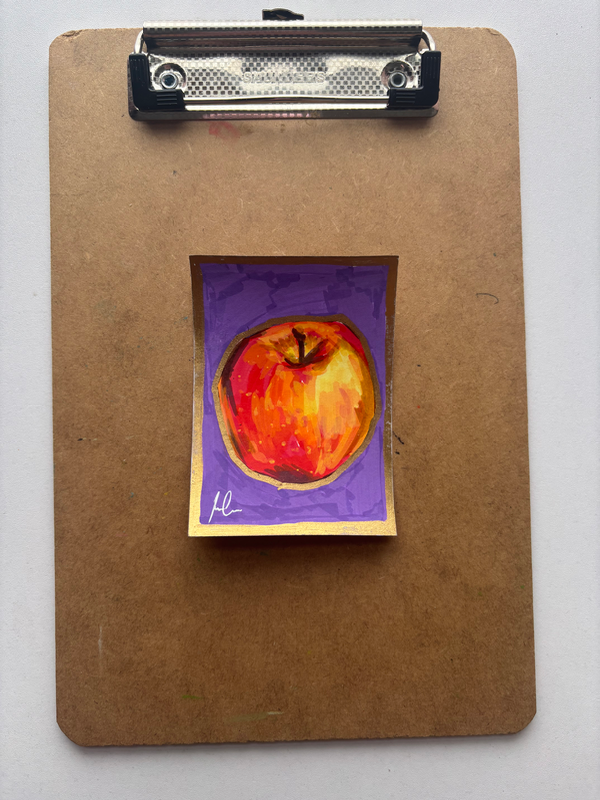 “Shining Apple” Apple still life aceo art card