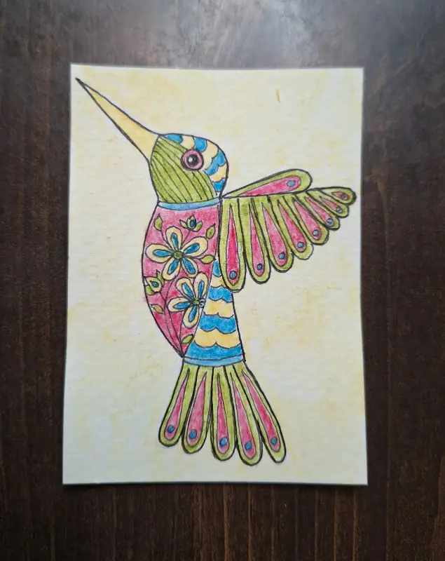 "Flower Power Hummingbird" aceo art card