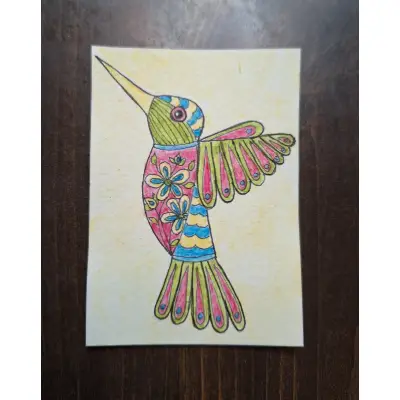 "Flower Power Hummingbird" aceo art card thumbnail 1