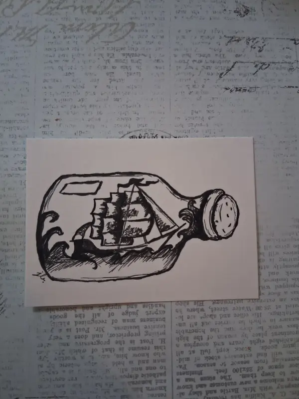 Ship in a Bottle aceo art card