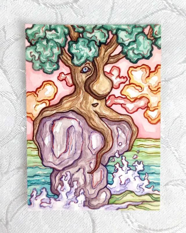 Octopus Tree aceo art card