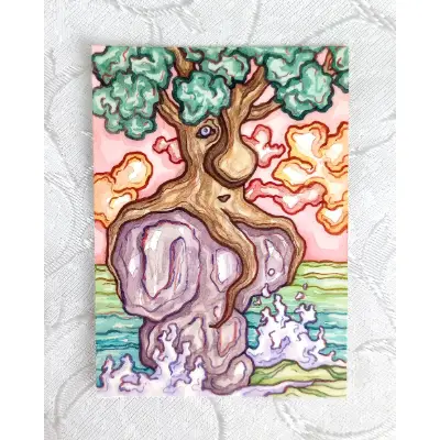 Octopus Tree aceo art card thumbnail 1