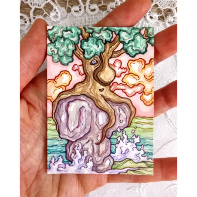 Octopus Tree aceo art card thumbnail 2