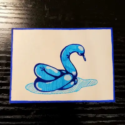 Balloon Swan aceo art card thumbnail 1