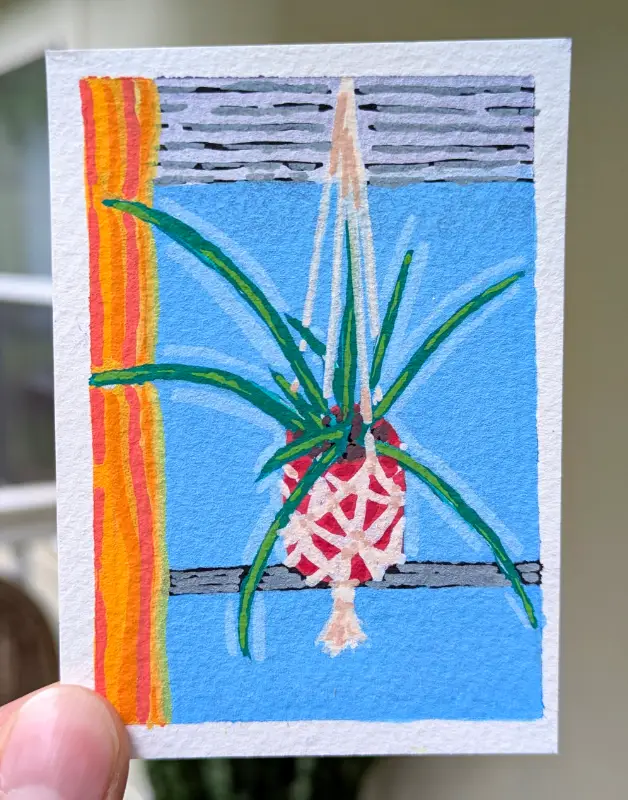 Hanging Cylindrical Snake Plant aceo art card