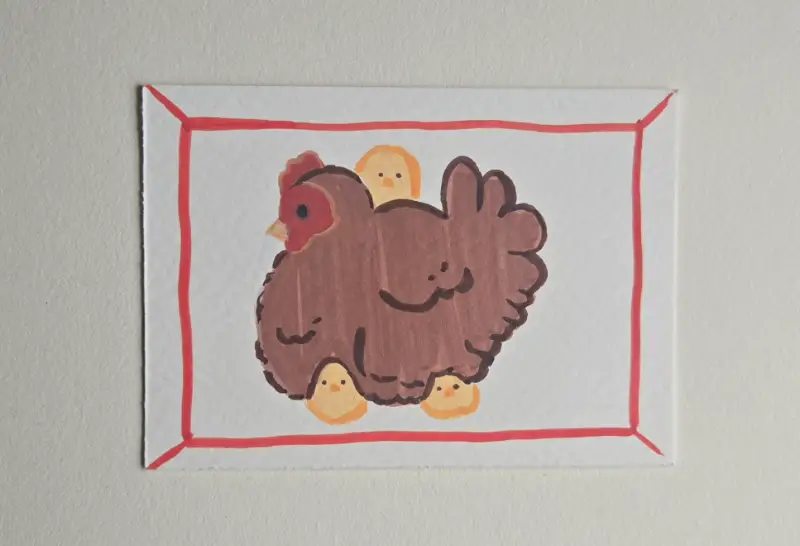 Hen W/ Chicks aceo art card