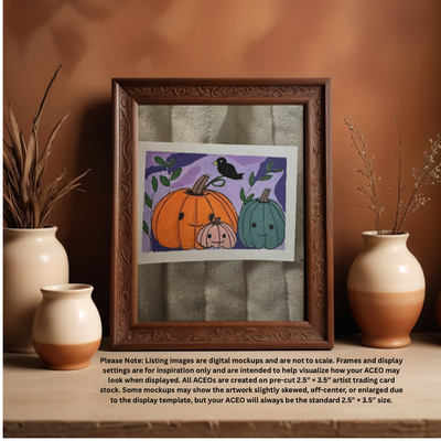 Whimsical Halloween 1,2, 3 aceo art card thumbnail 2