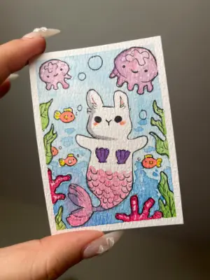 Bunny Mermaid aceo art card thumbnail 2