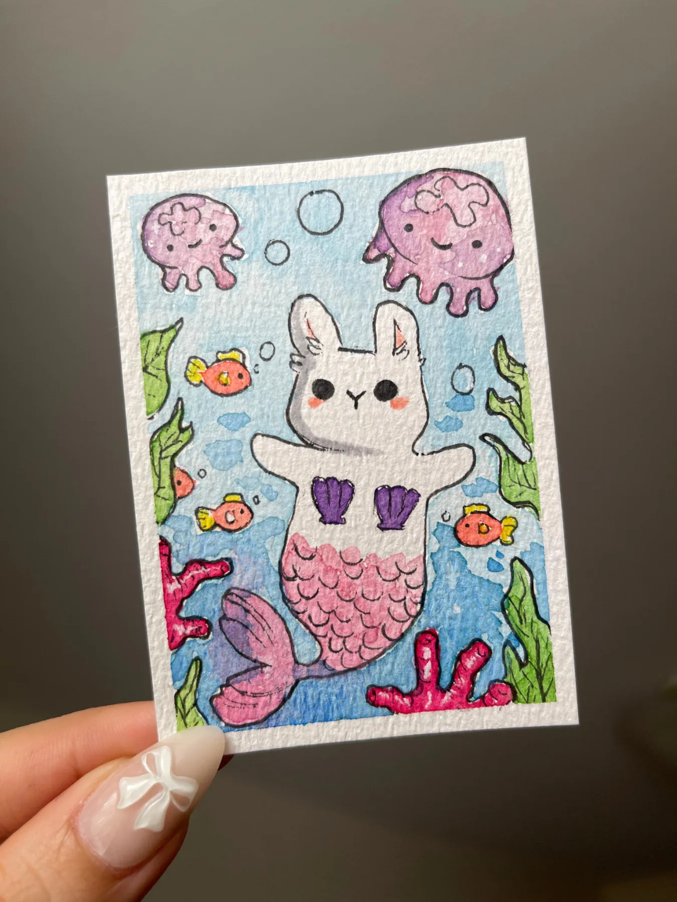 Bunny Mermaid aceo art card