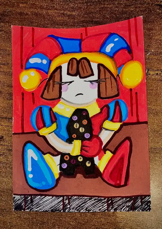 Pomni & Abstract Jax Plushie aceo art card