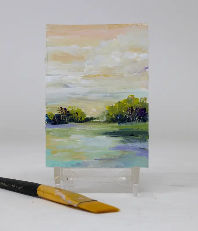 ACEO original landscape acrylic painting, collectible ATC card on heavy paper aceo art card