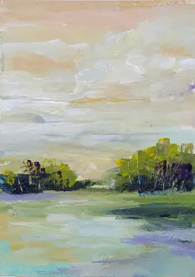 ACEO original landscape acrylic painting, collectible ATC card on heavy paper aceo art card thumbnail 2