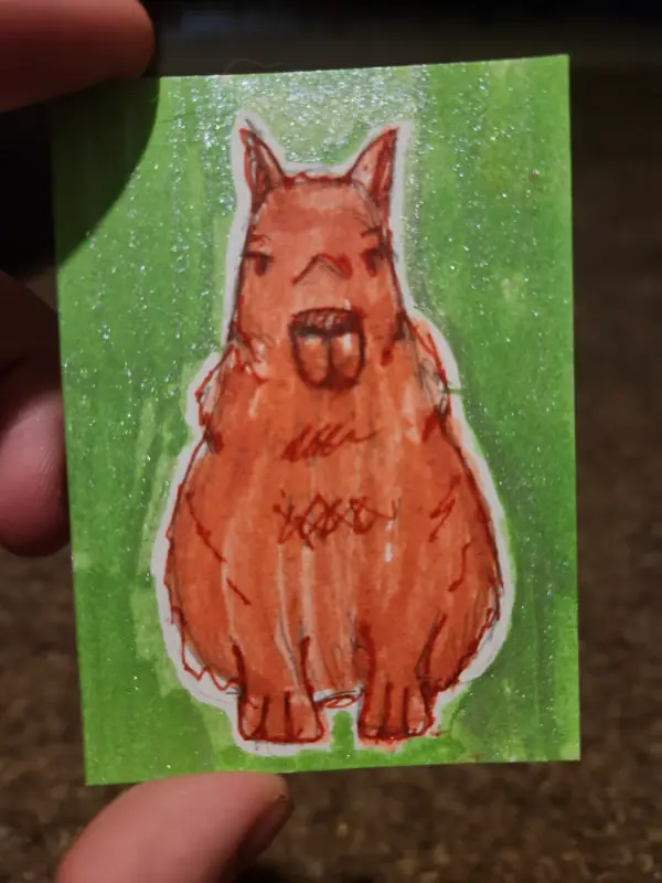 Rainbow Animals-Capybara aceo art card