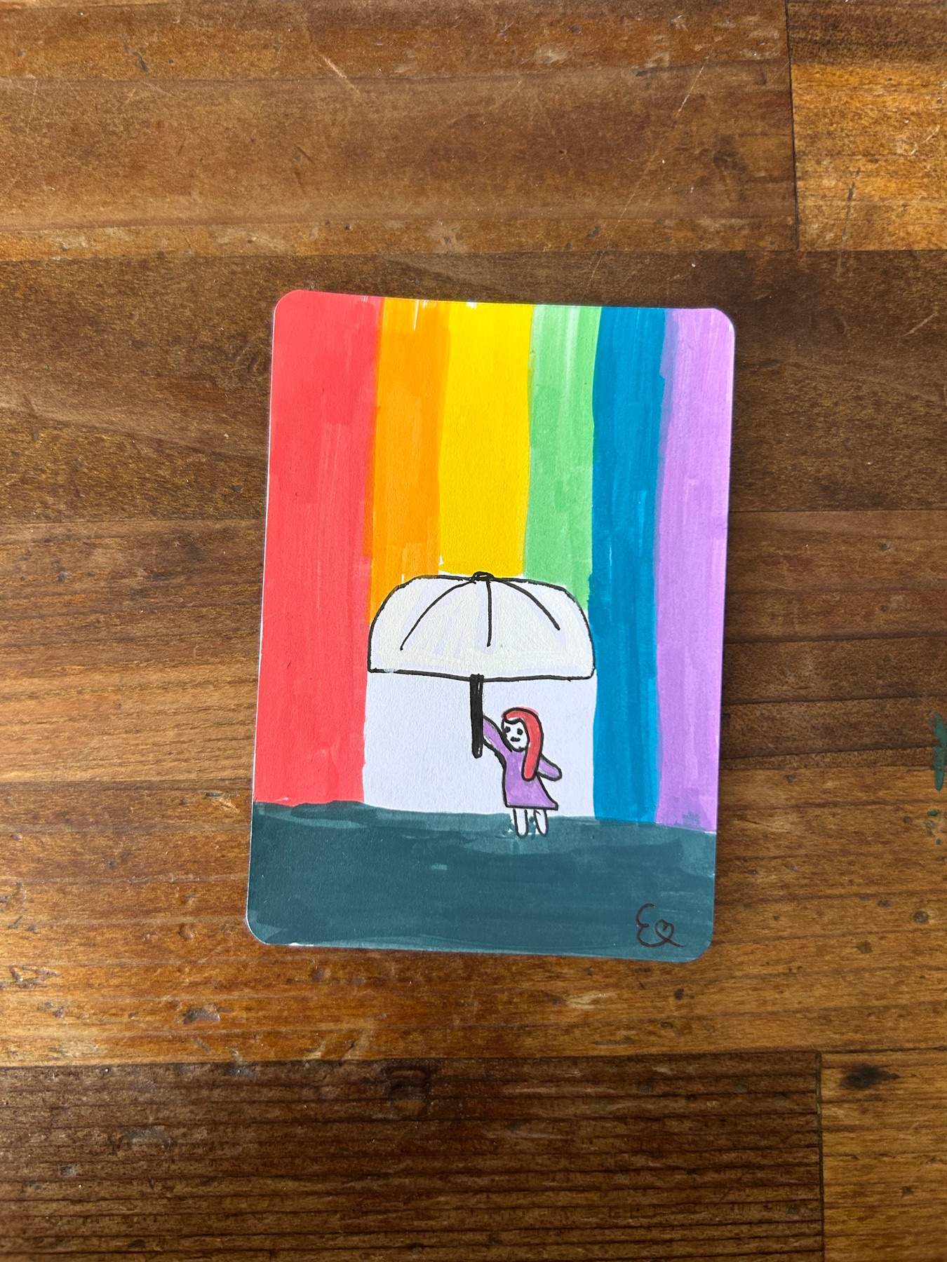 Rainbow Rain aceo art card