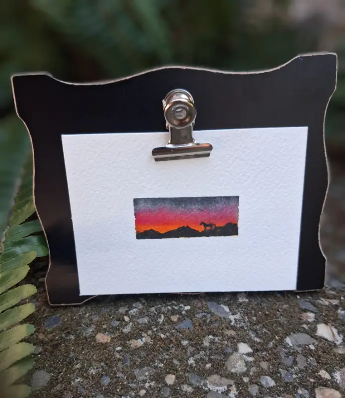 Micro Horse at sunset aceo art card