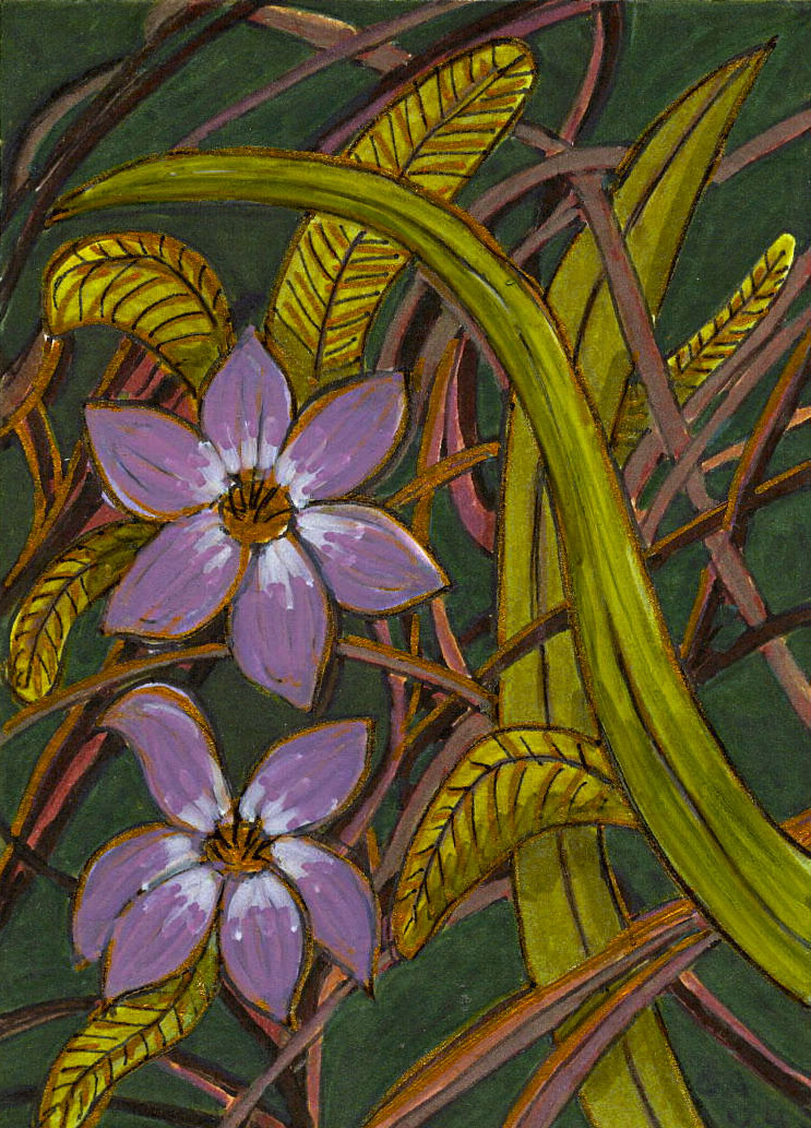Periwinkles - Drawing in Alcohol Ink, Acrylic, & Colored Pencil aceo art card