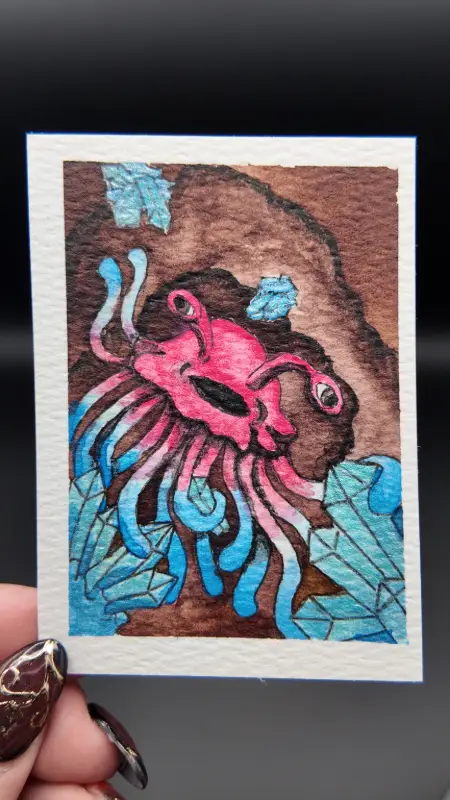 "The Best Cave Day" Original ACEO — Watercolor & Archival Ink with Metallic Watercolor Detail aceo art card