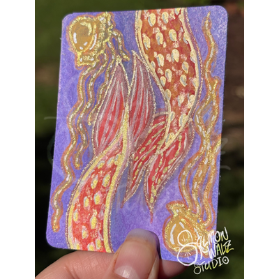 Mermaid Fins with Jellyfish buddies aceo art card thumbnail 1