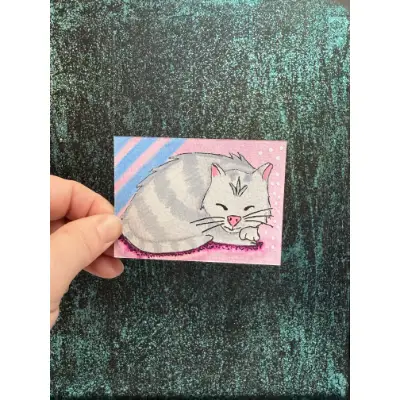 Nap Time Cat Sleeping aceo art card thumbnail 1