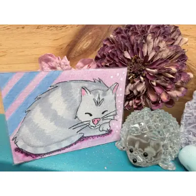 Nap Time Cat Sleeping aceo art card thumbnail 3