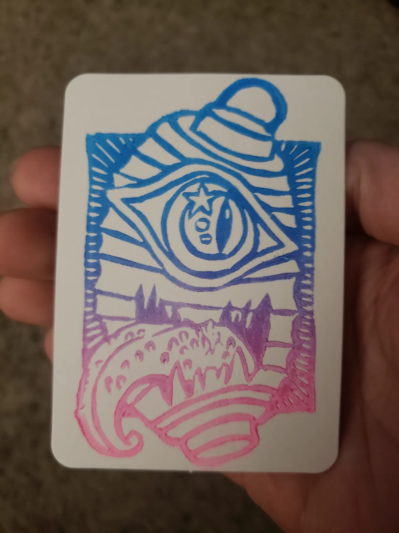 Chochin Obake Japanese Yokai Linocut Block Ink Stamp Print A aceo art card