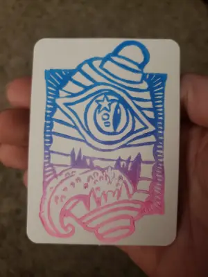 Chochin Obake Japanese Yokai Linocut Block Ink Stamp Print A aceo art card thumbnail 1