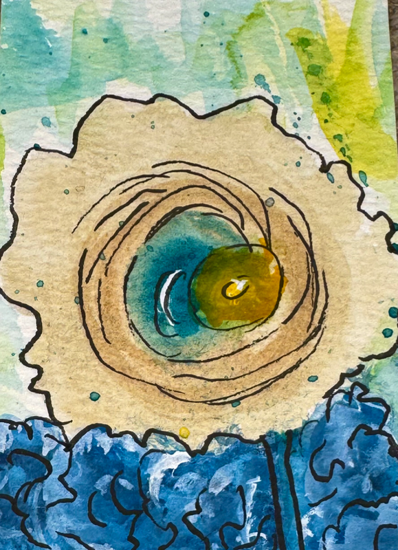 Beige swirl flower aceo art card