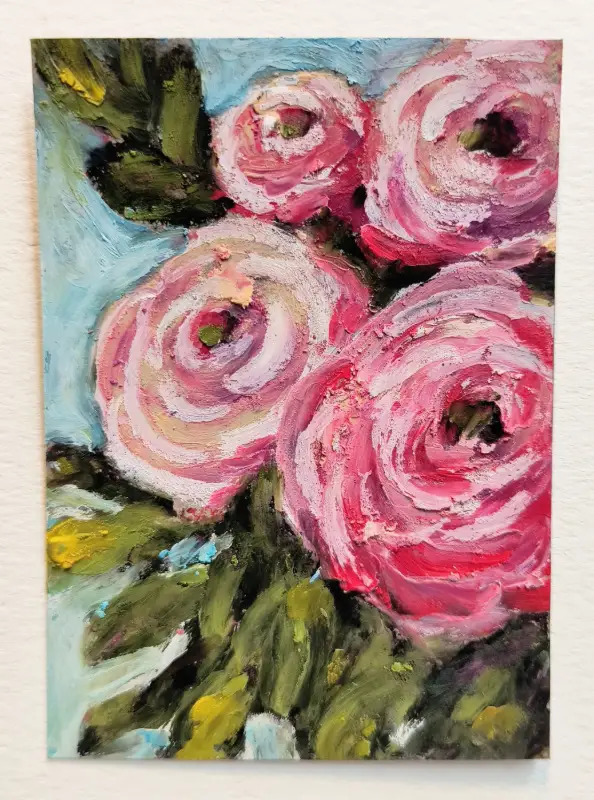 Ranunculus Pink aceo art card