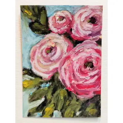 Ranunculus Pink aceo art card thumbnail 1