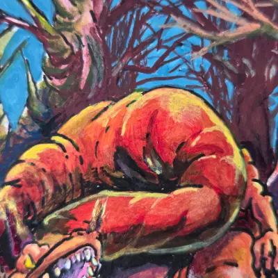 He Has Been Awakened - fantasy acrylic painting aceo art card thumbnail 3