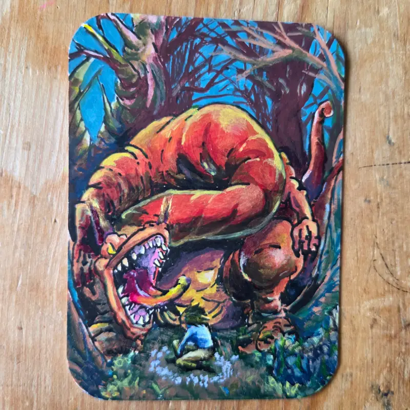 He Has Been Awakened - fantasy acrylic painting aceo art card